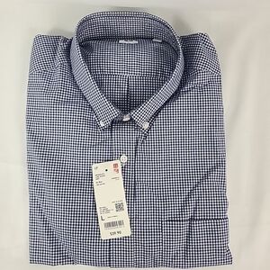 NWT UNIQLO Men's Broadcloth Long Sleeve Checkered Blue White Sz L